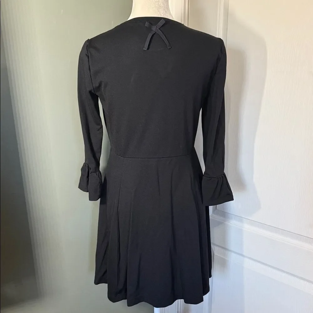 Kate Spade Broome Street Black Fit & Flare Dress Ruffle Cuff Size M